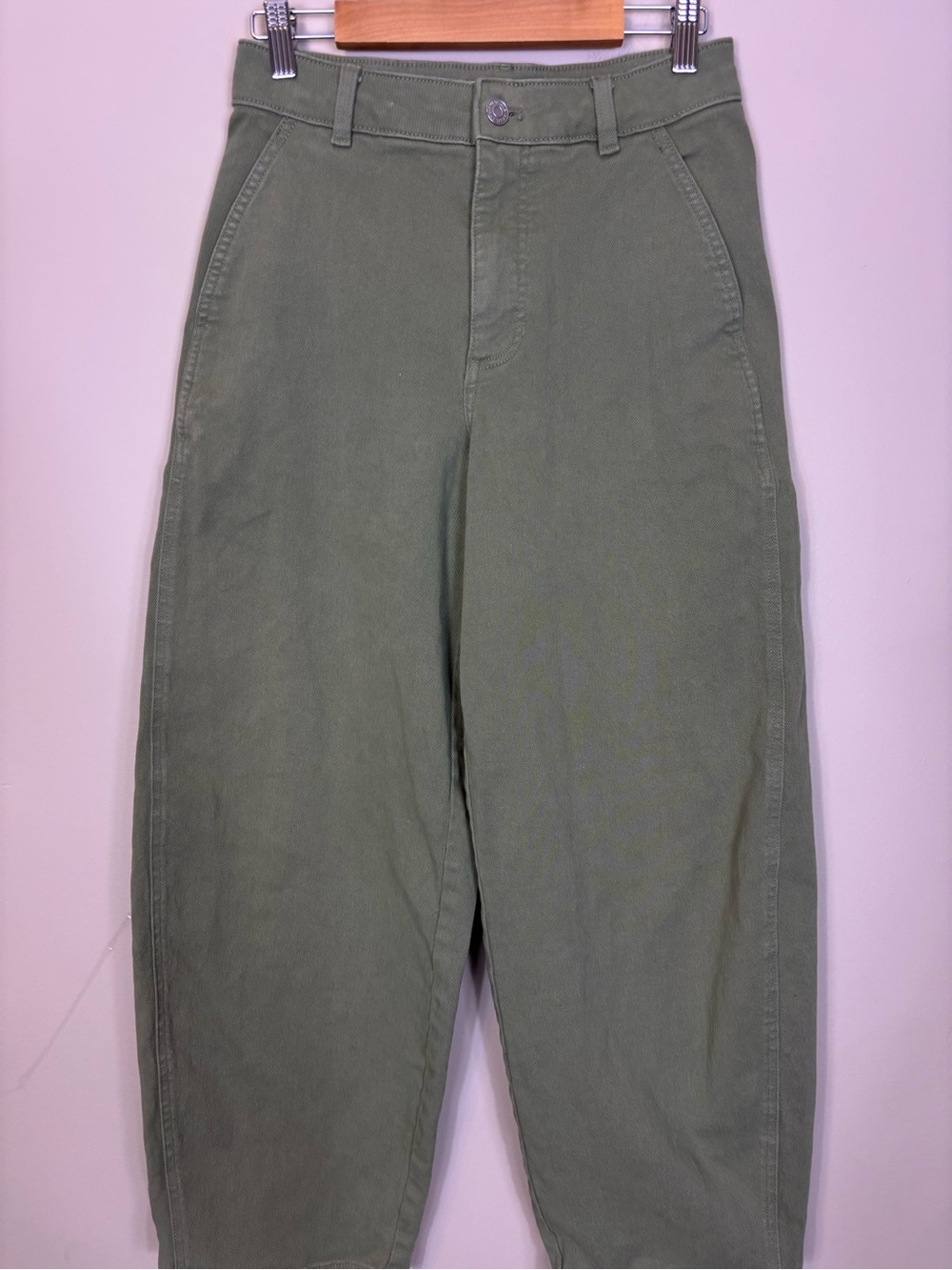 Everlane Olive Green Organic Cotton Barrel Leg Jeans 4R - Picture 3 of 9